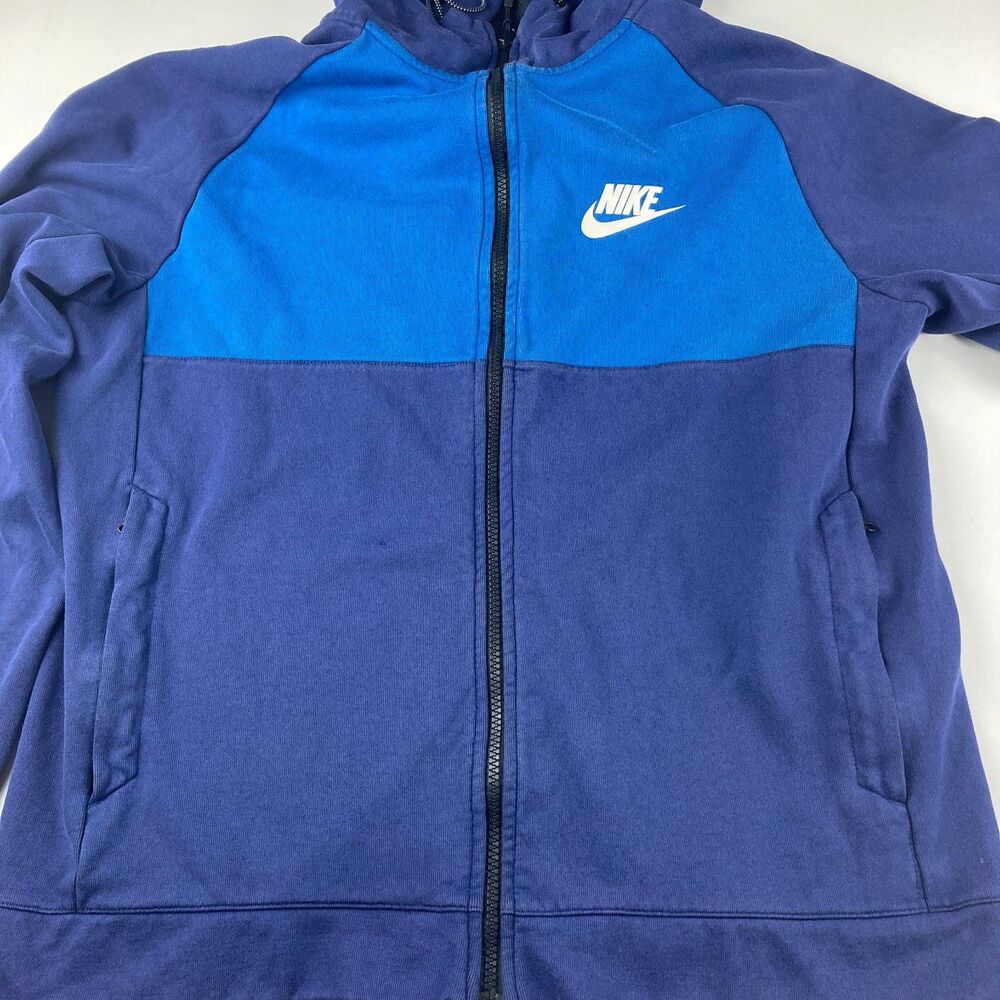 Nike Hoodie Mens L Blue Colorblock Full Zip Logo Cuffs Mesh Lined 861742-429